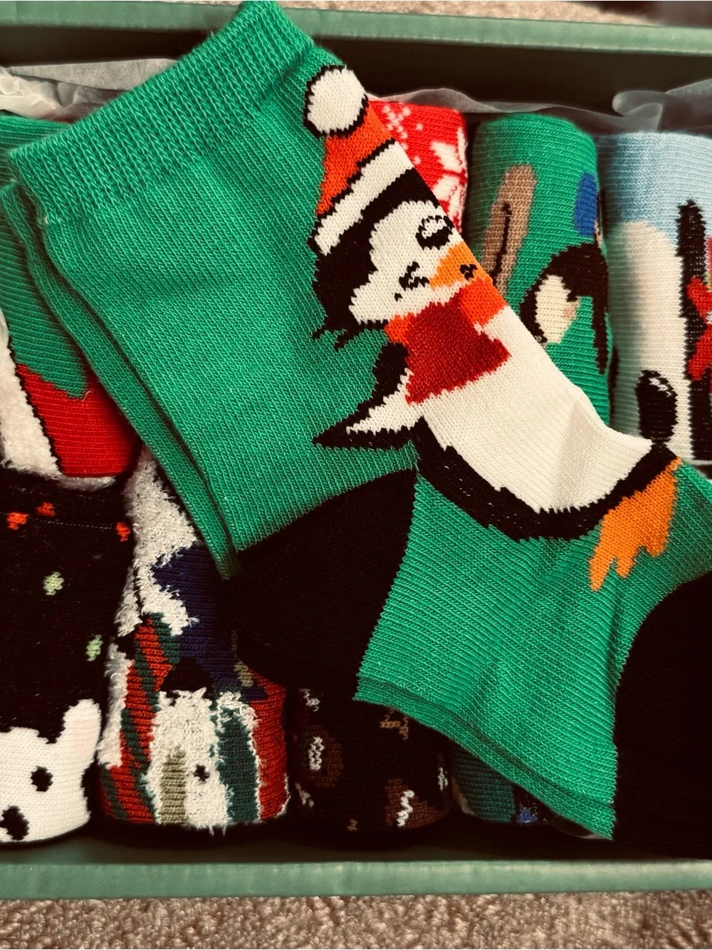 Holiday Gift Box - Red, Green, White Christmas Socks